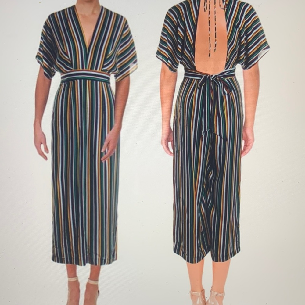 Aqua striped jumpsuit